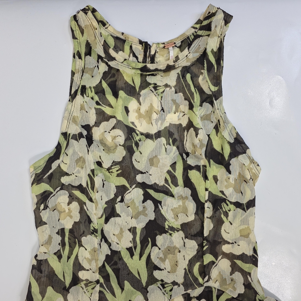 Free People Raven Printed Mini Dress Black Coffee Combo Green Floral M NWT $128 - Picture 6 of 16